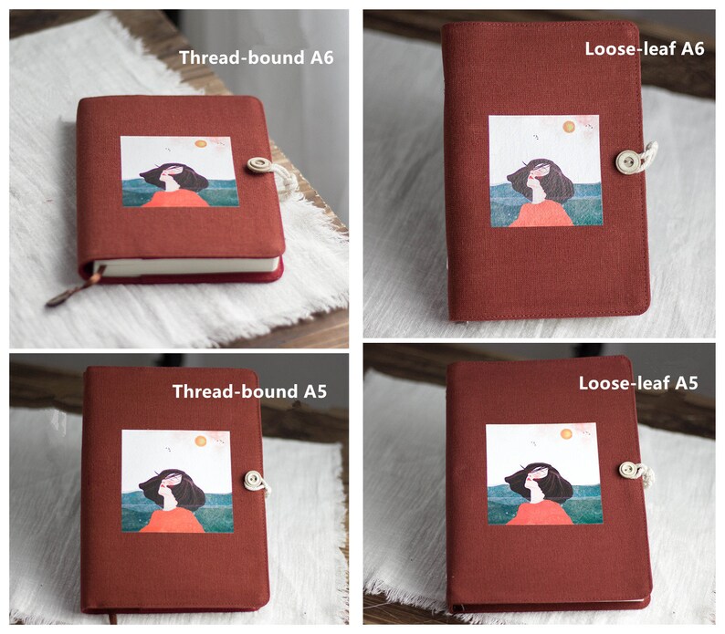 Literary Thread-bound A5 A6 Fabric Notebook Retro Binder Blank Grid Line Pages Journal Handmade Girl Pattern Dairy Book Notepad Gift for Her bild 8