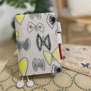 Hand-made Embroidered Butterfly Notebook Cover, Fabric-Leather Art Journal Lined Grid Blank Refillable Page Diary A5 A6 B6 Gifts for Her