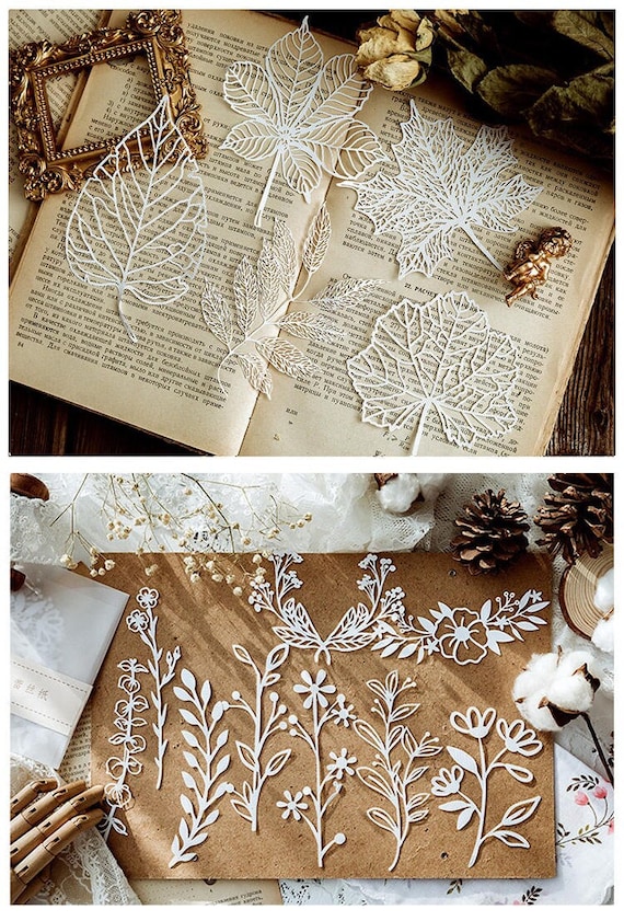 White Lace Paper Planner Decoration Kit Scrapbooking Junk Journal Embossed Paper Gate Butterfly Plants Stationary Aesthetic Wedding Sticker