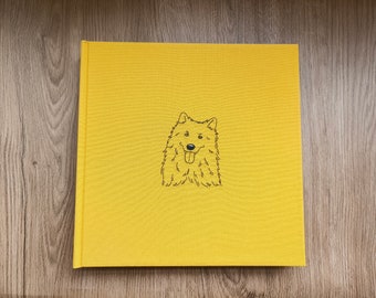 Personalized Pet Portrait Embroidery Scrapbook. Yellow Dog Memorial Photo Album, Handmade Pet Lover Pet Dog Photo Book. Gift for Pet Owner