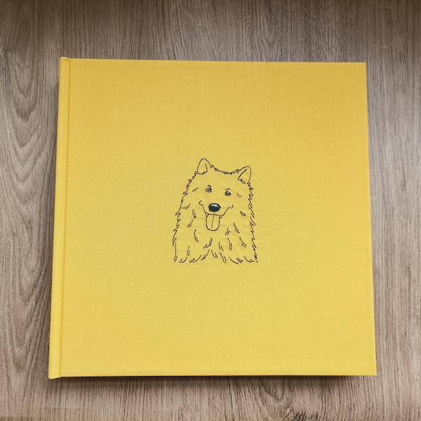 Personalized Pet Portrait Embroidery Scrapbook. Yellow Dog Memorial Photo Album, Handmade Pet Lover Pet Dog Photo Book. Gift for Pet Owner