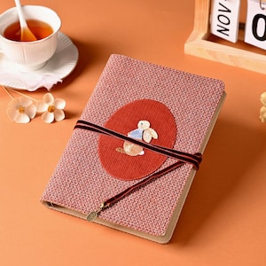 Woolen Cover Corduroy Collage Journal with Embroidery Rabbit A5 A6 Handmade Rope Notebook Retro Refilled Dairy Book Special Gift for her