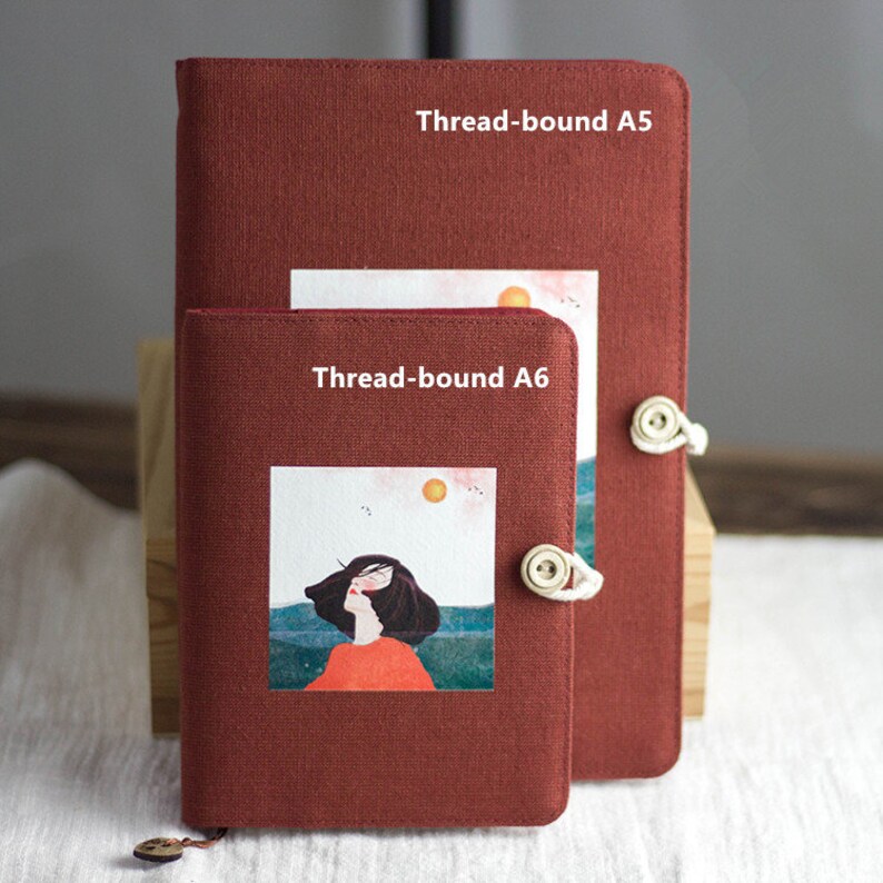 Literary Thread-bound A5 A6 Fabric Notebook Retro Binder Blank Grid Line Pages Journal Handmade Girl Pattern Dairy Book Notepad Gift for Her bild 3