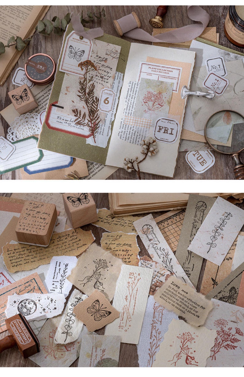 Vintage Background Paper Material Pack Ephemera Junk Journaling Supplies Parchment Textured Paper Craft Collage Scrapbooking Set of 30 Pcs image 10