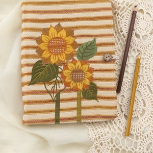 Sunflower Embroidery Loose-leaf Journal A6 A5 Handmade Fabric Notebook Embroidered Notebook Cover Lined Blank Grid Dotted Paper Girly Gift