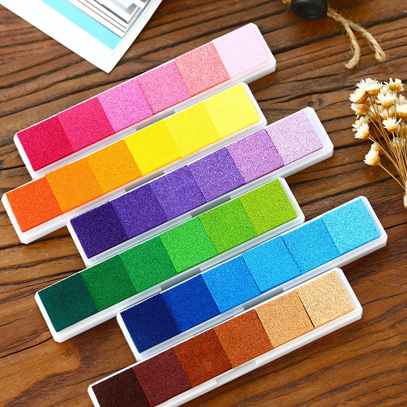 KNAFS Pack of 1 Multi-Colored Finger Print Ink Pads for Kids  DIY Craft Scrap Booking Set of 12 pcs (Set Of 12, Multicolor) - stamp pad