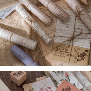 Vintage Background Paper Material Pack Ephemera Junk Journaling Supplies Parchment Textured Paper Craft Collage Scrapbooking Set of 30 Pcs image 7
