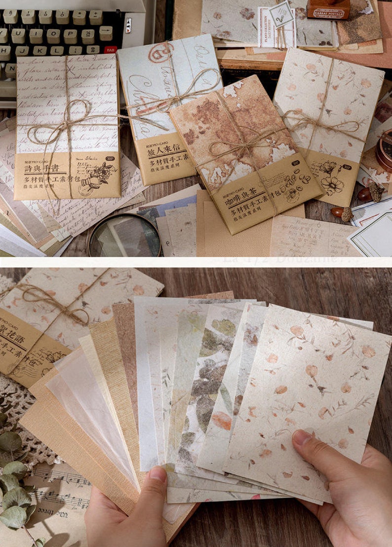 Vintage Background Paper Material Pack Ephemera Junk Journaling Supplies Parchment Textured Paper Craft Collage Scrapbooking Set of 30 Pcs image 6