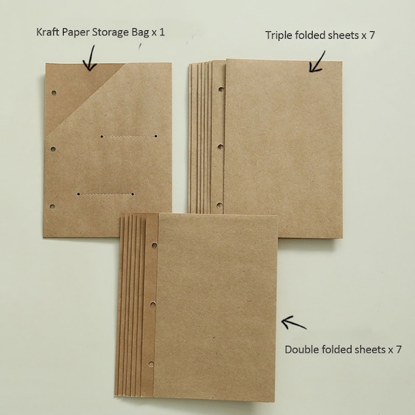 Ensemble de feuilles pliées kraft verticales A5, double triple sac de rangement, papier aquarelle pour album photo, scrapbooking et journal, 15,5 x 21,5 cm