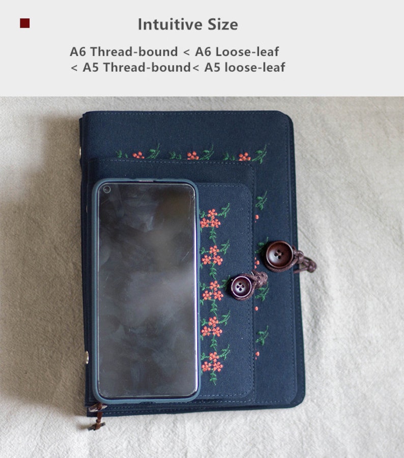 Original Embroidery Flower Journal Loose-leaf A6 A5 Handmade Notebook Literary Portable Notepad Diary Book Cloth Ephemera Book Special Gift image 5