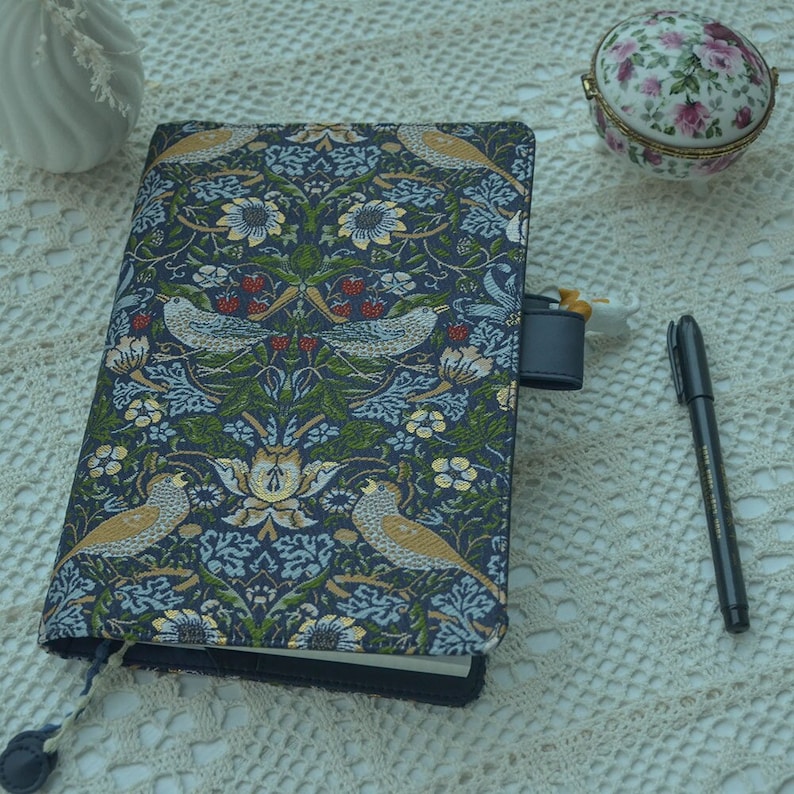 Retro Handmade Notebook Journal Fabric-leather Cover Strawberry Bird ...