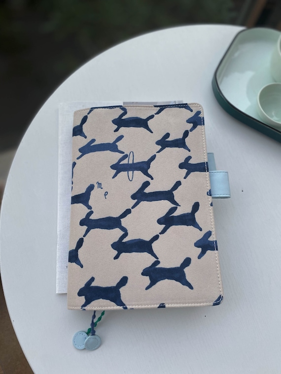 Handmade Running Rabbit Cute Notebook Journal Cover A5 A6 B6 Woolen Fabric with Leather Interior Grid Lined Blank Paper College Student Gift
