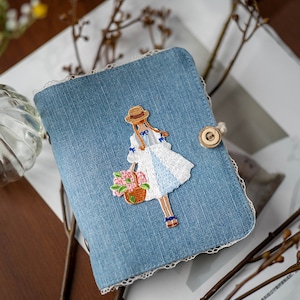 Mini Denim Haftowany Dziennik A7 Wymienny Notatnik Podróżny Literacki Dziennik Dziewczynki Tkaniny Ładny Ręcznie Robiony Notatnik Prezent Siostry
