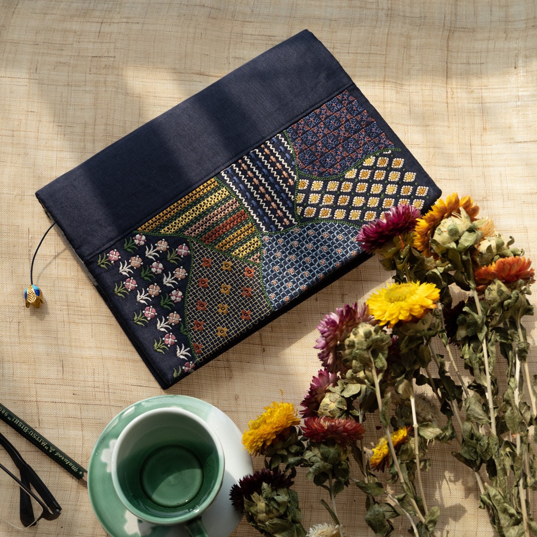 A5 Silk Embroidery Field Notebook Cover Pure Handmade Journal Floral