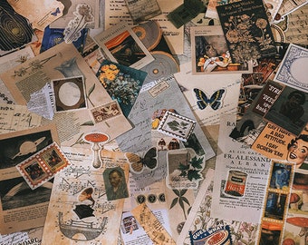 Vintage Junk Journal Ephemera Kit Scrapbook Stickers Galaxy Map Letter Poster Flower Butterfly Art Craft Deco Washi Paper Stickers 200 st