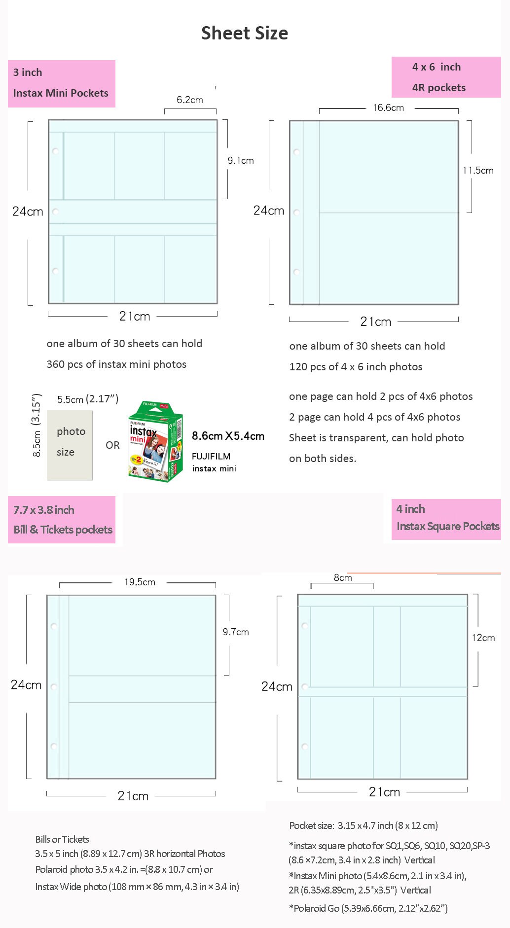 Instax Mini Photo Sheets With Pockets 3 Inch/ 4x6 - Etsy