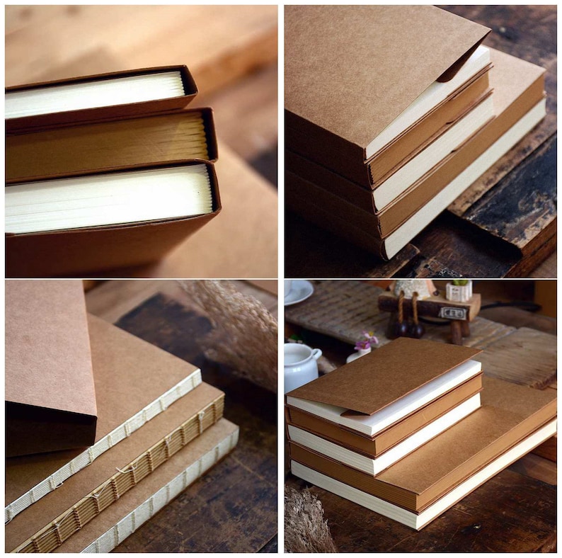 May include: A stack of three brown notebooks with white pages. The notebooks have a simple design and are made of a sturdy material.