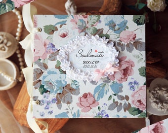 Flower Photo Scrapbook Album. Memory Book. 40 Page Love Album. Handmade Wedding Guest Book. Anniversary Engagement Scrapbook Gift for Her