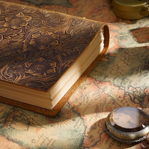 Antik Dunkelbraun Leder Journal Blume Gravierte Notizbuch Handgemachte Leder Tagebuch Planer Reise Skizzenbuch Abschlussgeschenk für Ihn