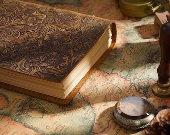 Antiek donkerbruin lederen dagboek bloem gegraveerd notitieboek handgemaakt schrijven lederen dagboek planner reisschetsboek afstudeercadeau voor hem