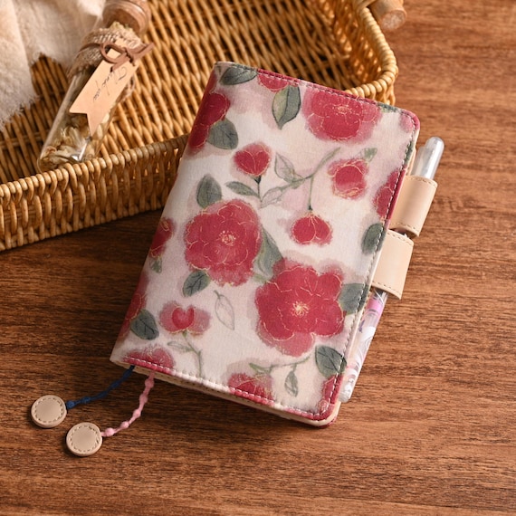 Retro Rose Handmade Notebook Journal Cover A6 A5 B6 Weeks Book Planner Cover Leather Interior for Hobonichi Midori with Pen Loop & Pockets