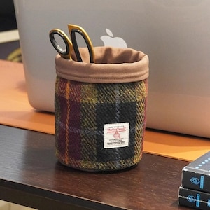Portapenne in tweed di lana Vantage Scatola portaoggetti in lana Portapenne da scrivania multifunzionale Portaoggetti da scrivania in tessuto Borsa per il trucco Regalo per ragazze