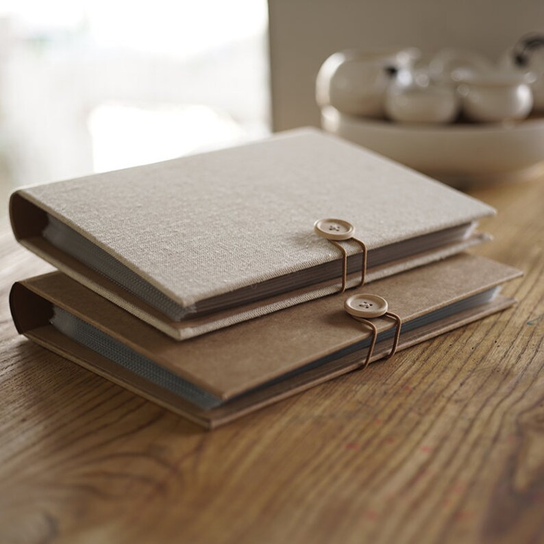 Linen Photo Album Scrapbook 50 Pages with Vintage Button. Etsy