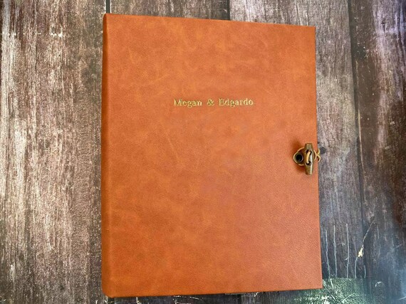 Personalized brown leather photo album, free shipping, leather scrapbook,  junk journal, anniversary, wedding, baby album scrapbook