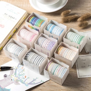 Basic Color Slim Washi Tape Set 10 Rolls, 5mm Wide 2 Meter Long, Retro Floral Rainbow Washi Tape, Cute Thin Tape for Scrapbook and Crafts