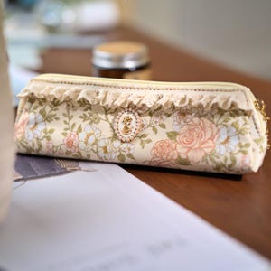 Étui à crayons en toile jacquard, Étui à stylos en dentelle florale, Trousse à papeterie en tissu, Pochette originale à fermeture à glissière, Sac de rangement portable, Trousse à cosmétiques-cadeau