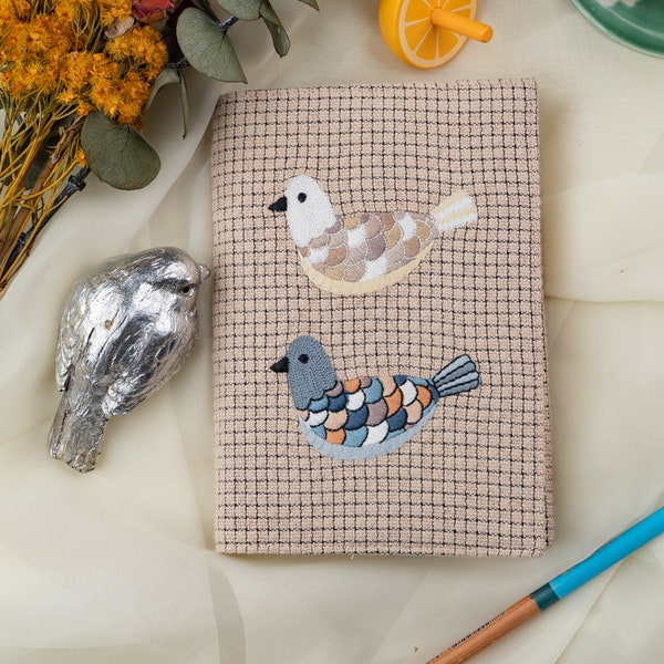 Embroidery Bird Cloth Notebook Cover A5 B6 A6 Handmade Journal Sleeve Cute Refilled Planner Adjustable Literary Notebook Pocket Gift for Her