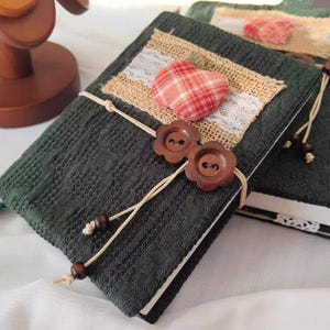 Carnet de notes patchwork en tissu tricoté vert foncé, couverture de journal en tissu de laine Vantage A5A6, pochette de journal de voyage rechargeable, planificateur fait main, cadeau
