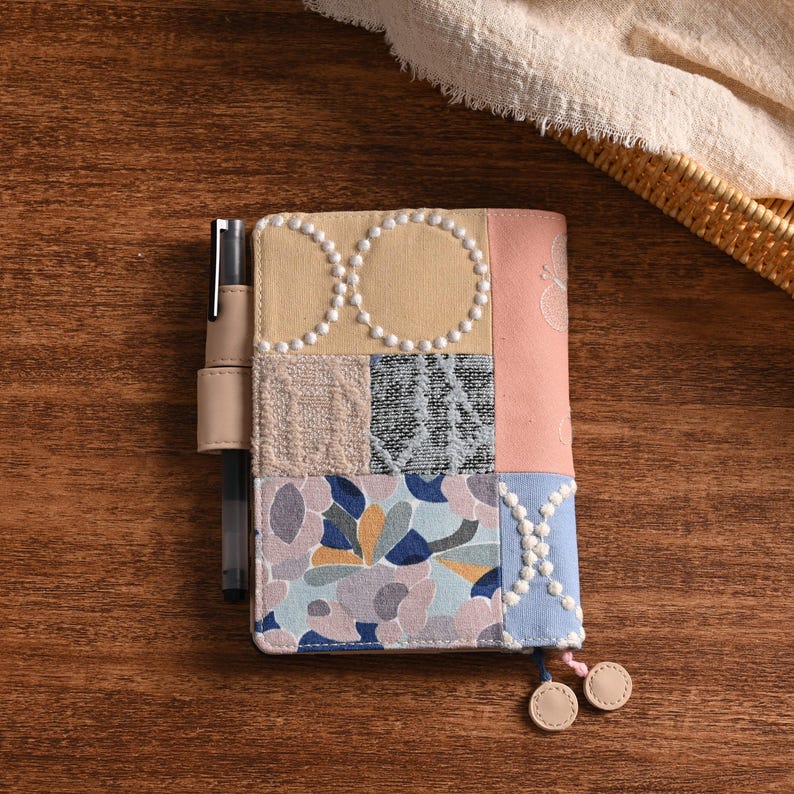 Fabric Covered Journal Patchwork Notebook Covers Handmade Stitch Journal Collage Cloth Art Book with Leather Interior A5 A6 B6 Weeks Cover imagen 2