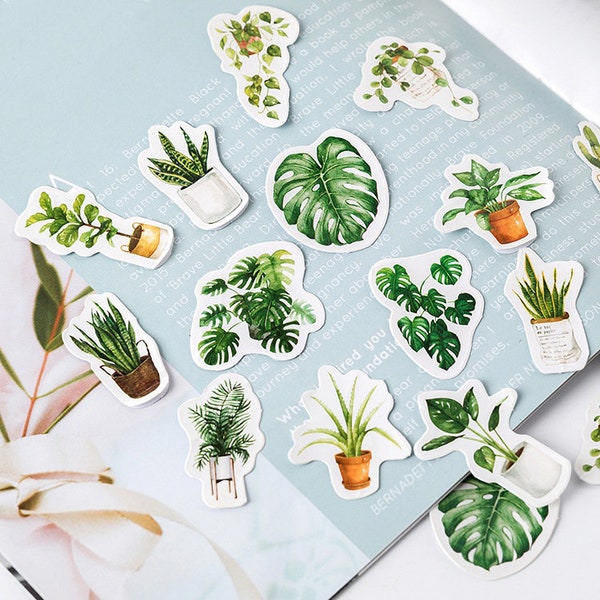 Houseplant Stickers 45 PCs, Cozy Potted Plants Stickers, Planner Journal Stickers Art Journal Stickers Monstera Leaves Decorative Stickers