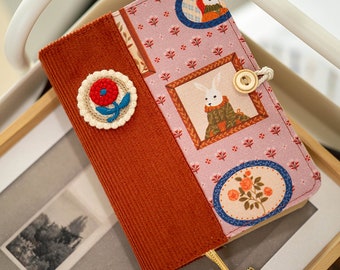 Vantage Corduroy Patchwork Journal Embroidered Flower Notebook A6 A5 Cute Bunny Fabric Notepad Refillable Traveler's Notebook Holiday Gift