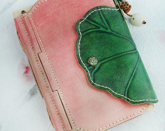 Taccuino in pelle di vacchetta fatto a mano foglia di loto. Diario in pelle vintage rosa fatto a mano regalo Retro diario vuoto spesso per carta kraft da viaggio 240P