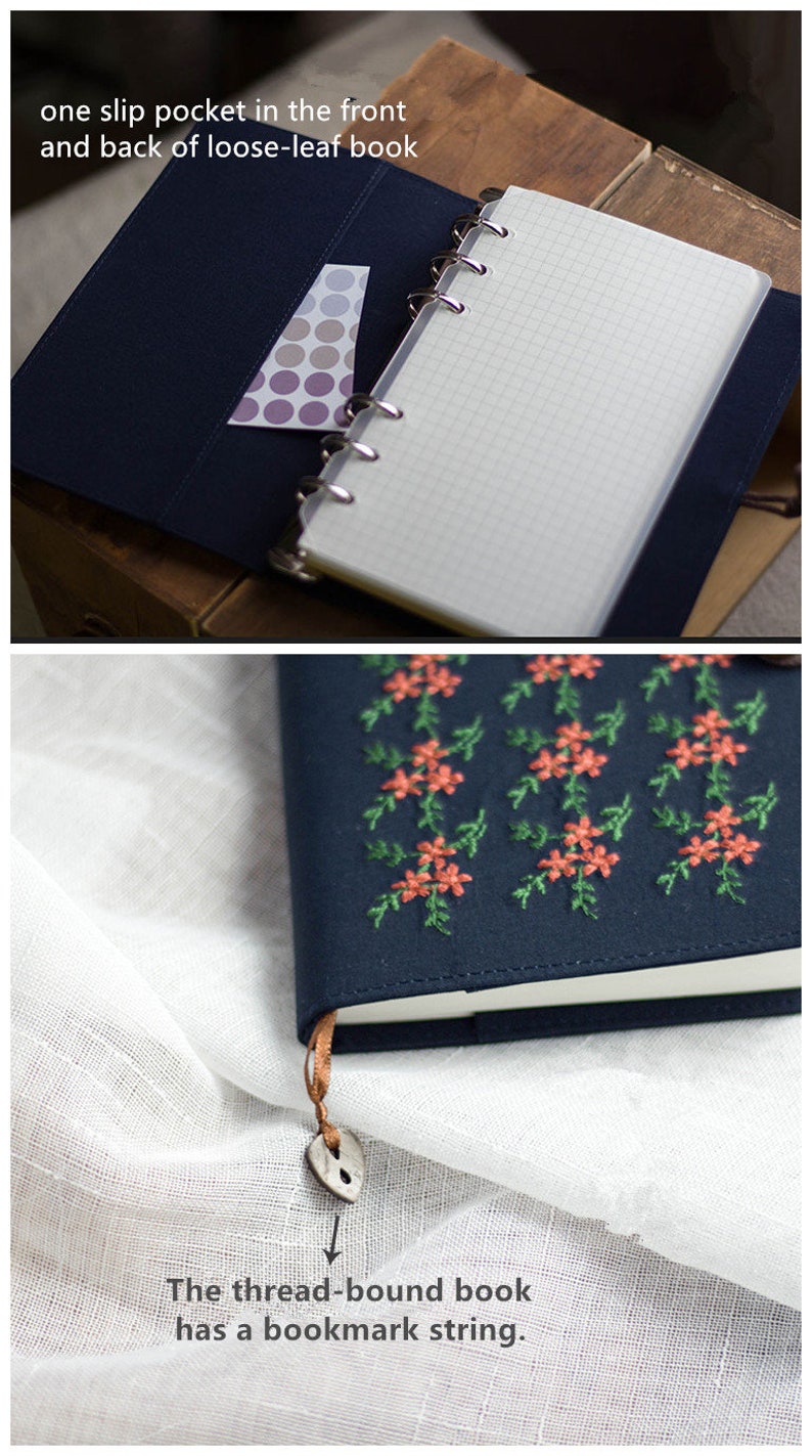 Original Embroidery Flower Journal Loose-leaf A6 A5 Handmade Notebook Literary Portable Notepad Diary Book Cloth Ephemera Book Special Gift image 6