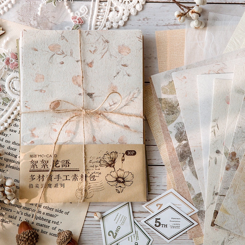 Vintage Background Paper Material Pack Ephemera Junk Journaling Supplies Parchment Textured Paper Craft Collage Scrapbooking Set of 30 Pcs image 2