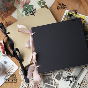 Personalized Retro Kraft Scrapbook Album. Ribbon Black Cover Photo Memory Book Handmade Photo Album Wedding Guest Book Anniversary Gift Pack