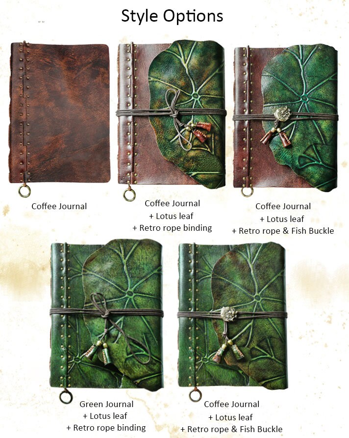 Retro Leather A4 Notebook Journal Sketchbook Coffee Green Lotus Leaf ...