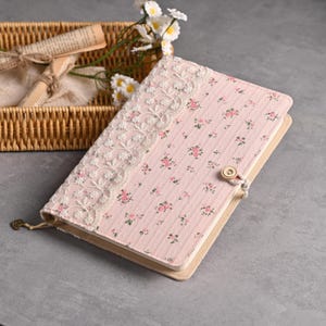 Pink Flower Lace Notebook Original Fabric Journal A5 A6 Handmade Floral Notebook Lined Blank Notebook Cute Travel Dairy Gift for her