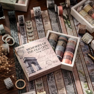 Set di nastri Washi per diario spazzatura retrò serie temporali 20 rotoli, set di nastri decorativi per collage con bordi di sfondo, nastri per album di ritagli, nastri artistici fai-da-te