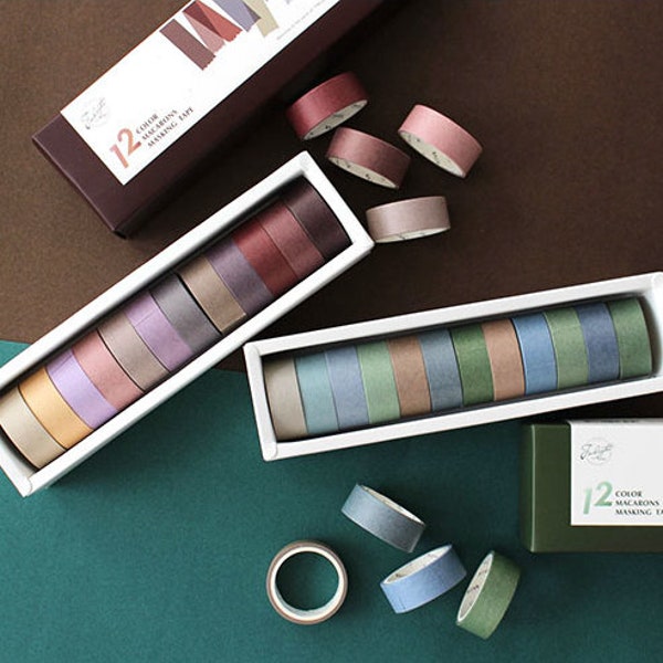Morandi Salt Series Washi Tape Set 12 Rolls Basic Solid Color Paper Tape Masking Tape Bullet Journal Scrapbook Tape, DecoTape, DIY Arts Tape