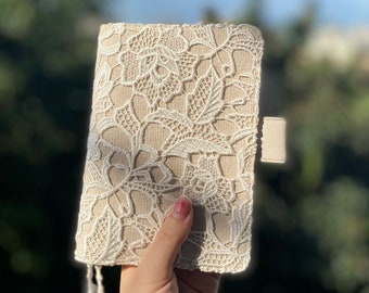 Rose Lace Journal Vintage White Lace Fabric Notebook Cover Handmade Lace Romantic Junk Journal Diary Planner Soft Cover Art Journal Gift