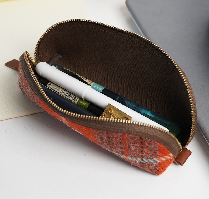 Large Wool Tweed Pencil Case | Original Stationery Bag | Retro Zipper Pouch | Multi-functional Storage Bag Pen Case Makeup Bag Handmade Gift image 2