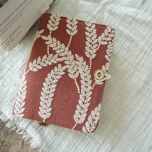 Embroidery Barley Fabric Notebook Rust Red Handmade Journal A6 Traveler's Dairy Book A5 Soft Cover Journal  Ephemera Notepad Special Gift