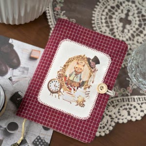 Cute Rabbit Patchwork Fabric Notebook Vantage Red Plaid Cloth Journal Blank Lined Grid Dotted Paper Book Retro Junk Journal 11 Style Paper