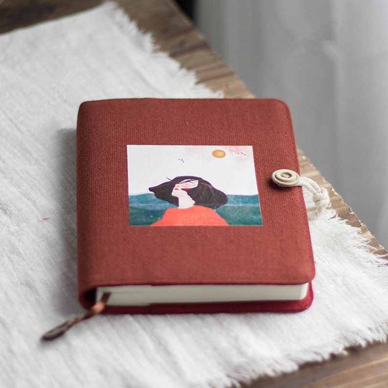 Literary Thread-bound A5 A6 Fabric Notebook Retro Binder Blank Grid Line Pages Journal Handmade Girl Pattern Dairy Book Notepad Gift for Her bild 2