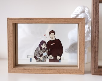 Ilustração de retrato de casal Moldura de foto de família de casal Fundo transparente Moldura de mesa com impressão de fotos 4x6 ou 5x7 Casamento