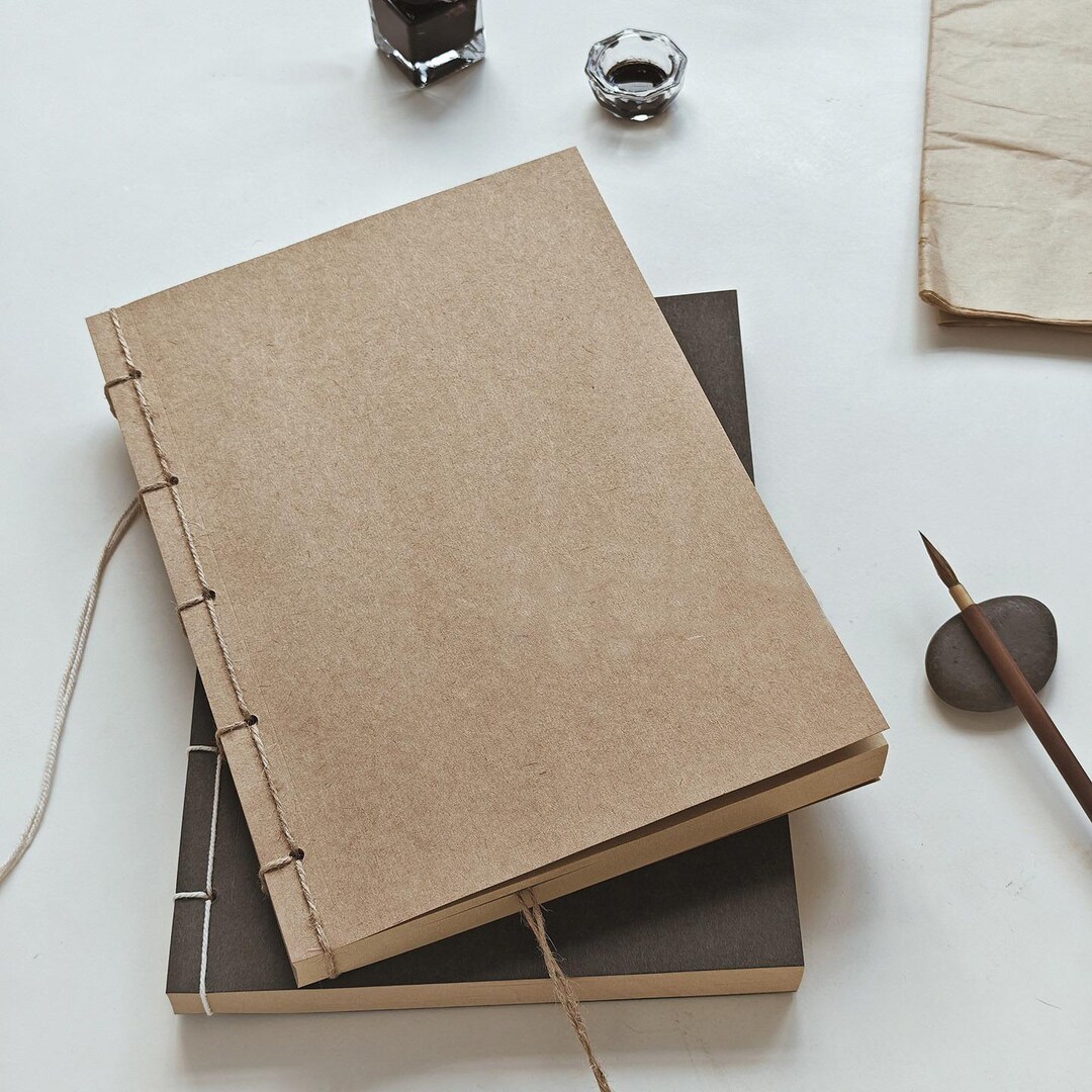 Large A4 Retro Thread-bound Notebook, Kraft Black Gray Paper Cover ...